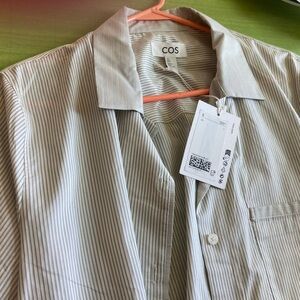 COS Striped silk pajama shirt. Size: L (US) Grey / Beige Striped